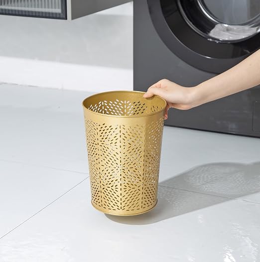 Small Gold Metal Trash Can Wastebasket, Decorative Hollow-Out Garbage Can Waste - Image 8