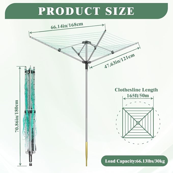 Outdoor Umbrella Drying Rack 165 Feet Umbrella Clothesline - Image 2