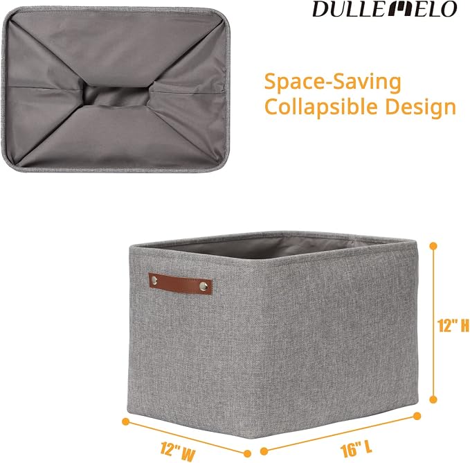 DULLEMELO Storage Baskets Large 16"x12"x12" Tall Rectangular Baskets Fabric - Image 2