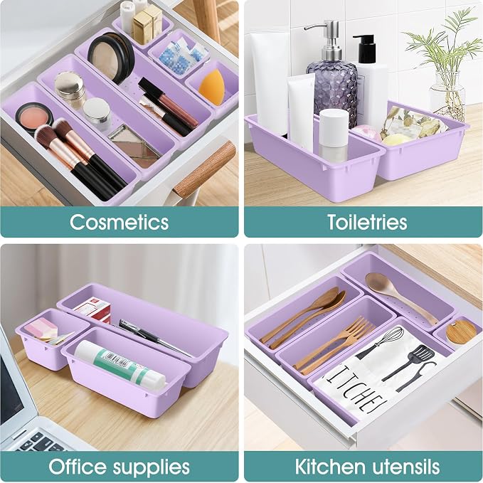 WOWBOX 25 PCS Plastic Drawer Organizer Set, 4 Sizes Desk Drawer Divider - Image 5