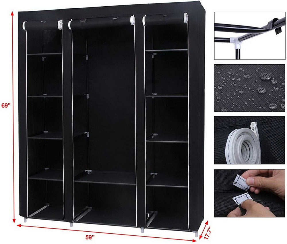 Portable Clothes Closet Wardrobe Storage Organizer with Shelves and Cover for...