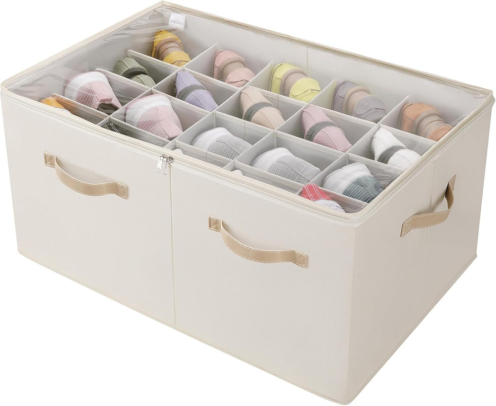 TOPIA HOME Shoe Organizer for Closet, Foldable Shoe Box with Adjustable Divid...