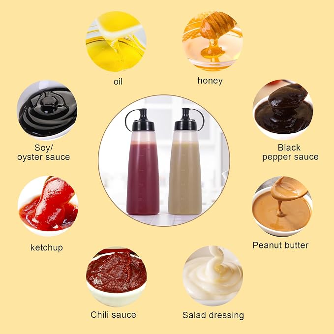 Condiment Squeeze Bottles Ketchup Dispenser 2PCS 16.9 oz Plastic Sauce Squirt - Image 4