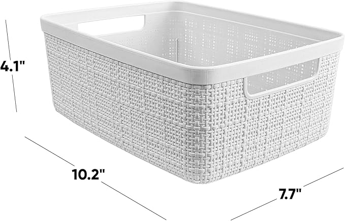 Curver Set of 8 Jute Small Decorative Plastic Organization and Storage Baskets - Image 2