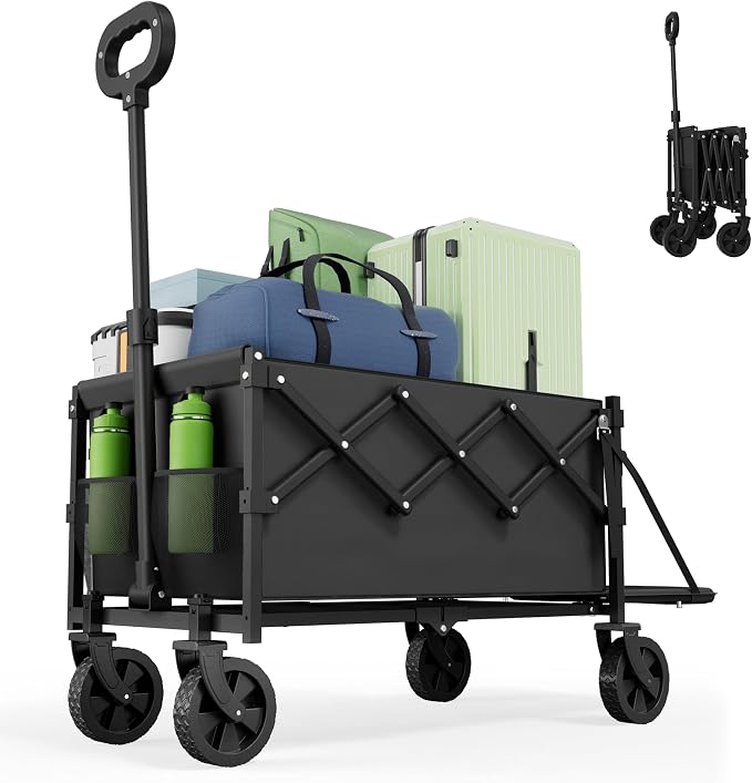 Collapsible Folding Wagon with Tailgate, Wagons Carts Foldable with 350lbs by Canpsky
