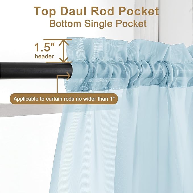 Chyhomenyc Light Blue Sheer Curtains 63 Inch Length 2 Panels, Light Filtering - Image 3
