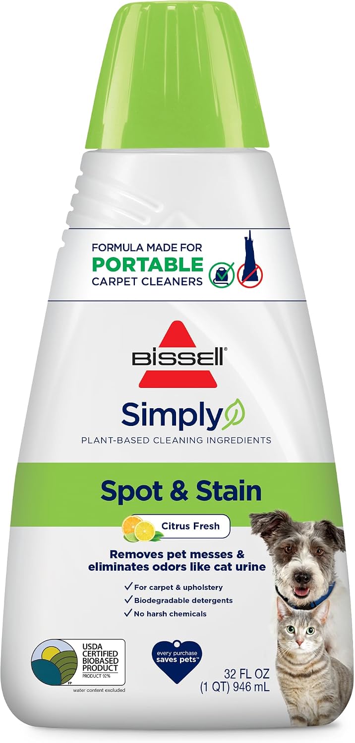Bissell Simply Spot & Stain Portable Carpet Cleaner Formula, 32 oz, 3368 | Simple formula for portable carpet cleaner use; 32 oz for quick spot & stain removal