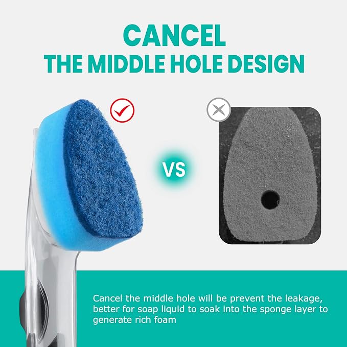 Heavy Duty Dishwand with Refills, Dish Wand Replacement Sponge Heads with Handle - Image 4