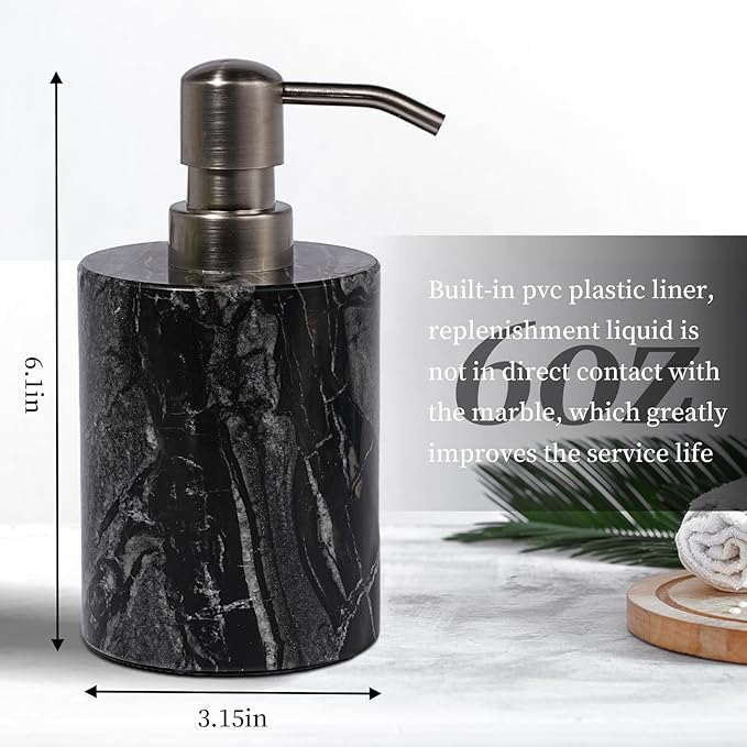 Marble Soap Dispenser with Stainless Steel Pump, 6 Ounces - Image 4