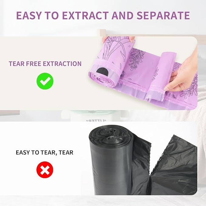 VOK 13 Gallon Trash Bags with Lavender Print & Drawstring, Tear-Resistant Tall - Image 2