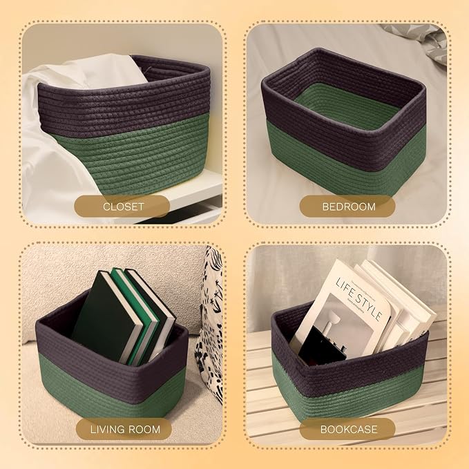 Hopegiver Woven Storage Baskets 11x8x7 Inch, 3 Pack Collapsible Cube Storage Bin - Image 7