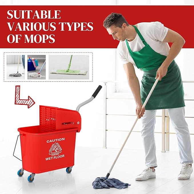HOMCOM Compact Mop Bucket with Wringer on Wheels - Image 6