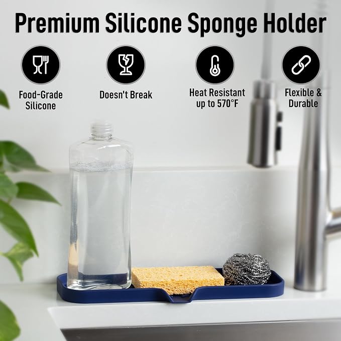 Zulay Kitchen Large Silicone Sponge Holder – Flexible Sink Organizer Tray - Image 2