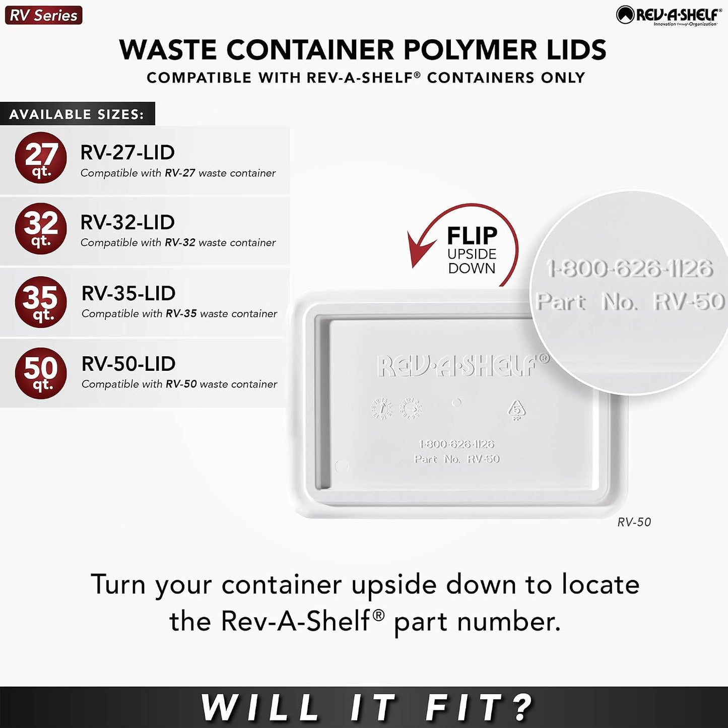 Rev-A-Shelf 35 Qt Under Sink Garbage Can Lid for Base Kitchen and Bathroom Cabinet, Replacement Plastic Trash Bin Lid Only, RV-35-LID-17-1-40 (2 Pack)