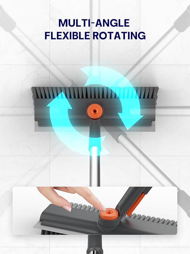 Floor Scrub Brush with Long Handle, 3 in 1 Multi-angle Swivel Right Angled - Image 2