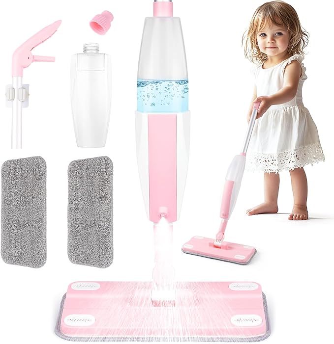 Pink Mini Spray Mop for Toddler-Girls Montessori Cleaning Toy That Real Spray by Yeeammk