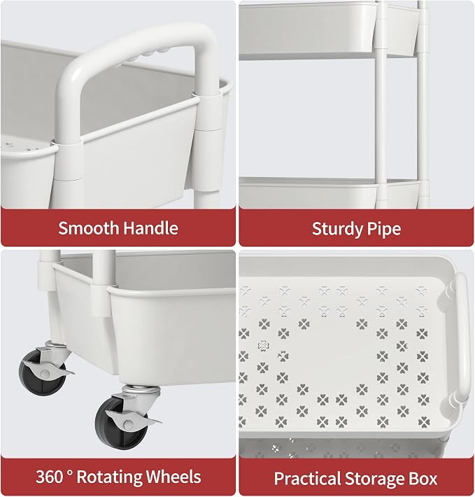 Sywhitta 4-Tier Plastic Rolling Utility Cart - Image 3