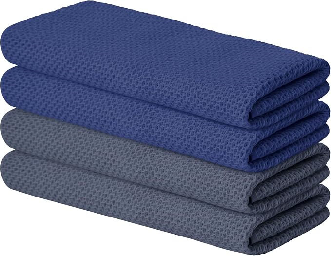 Artoid Mode 100% Cotton Navy Blue Dark Grey Waffle Weave Kitchen Dish Cloths by ArtoidMode