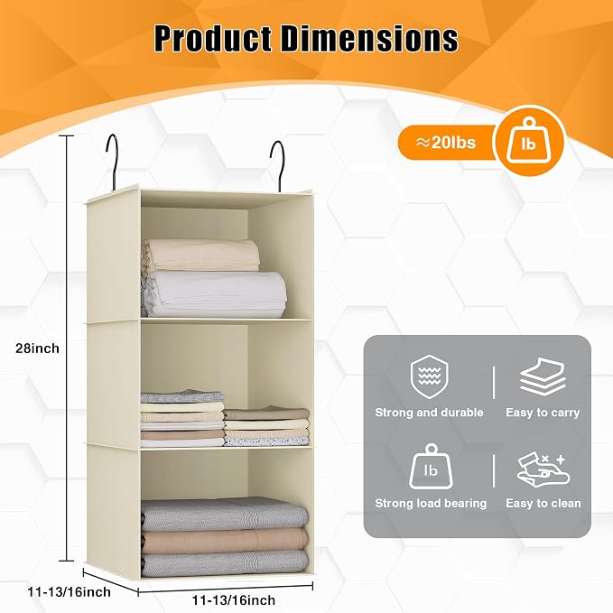 Hanging Closet Organizer and Storage 3-Shelf, Easy Mount Foldable Hanging - Image 3