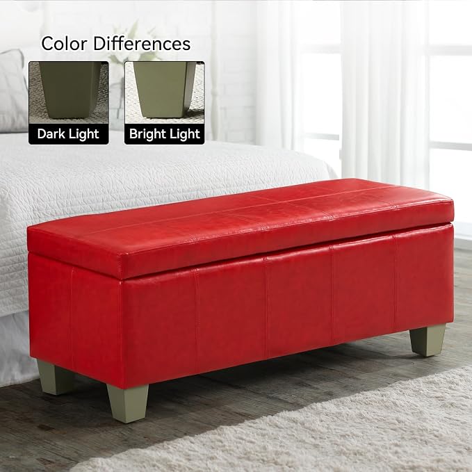 51" Faux Leather Storage Ottoman, Stitch Tufted Rectangle Upholstered End of - Image 8