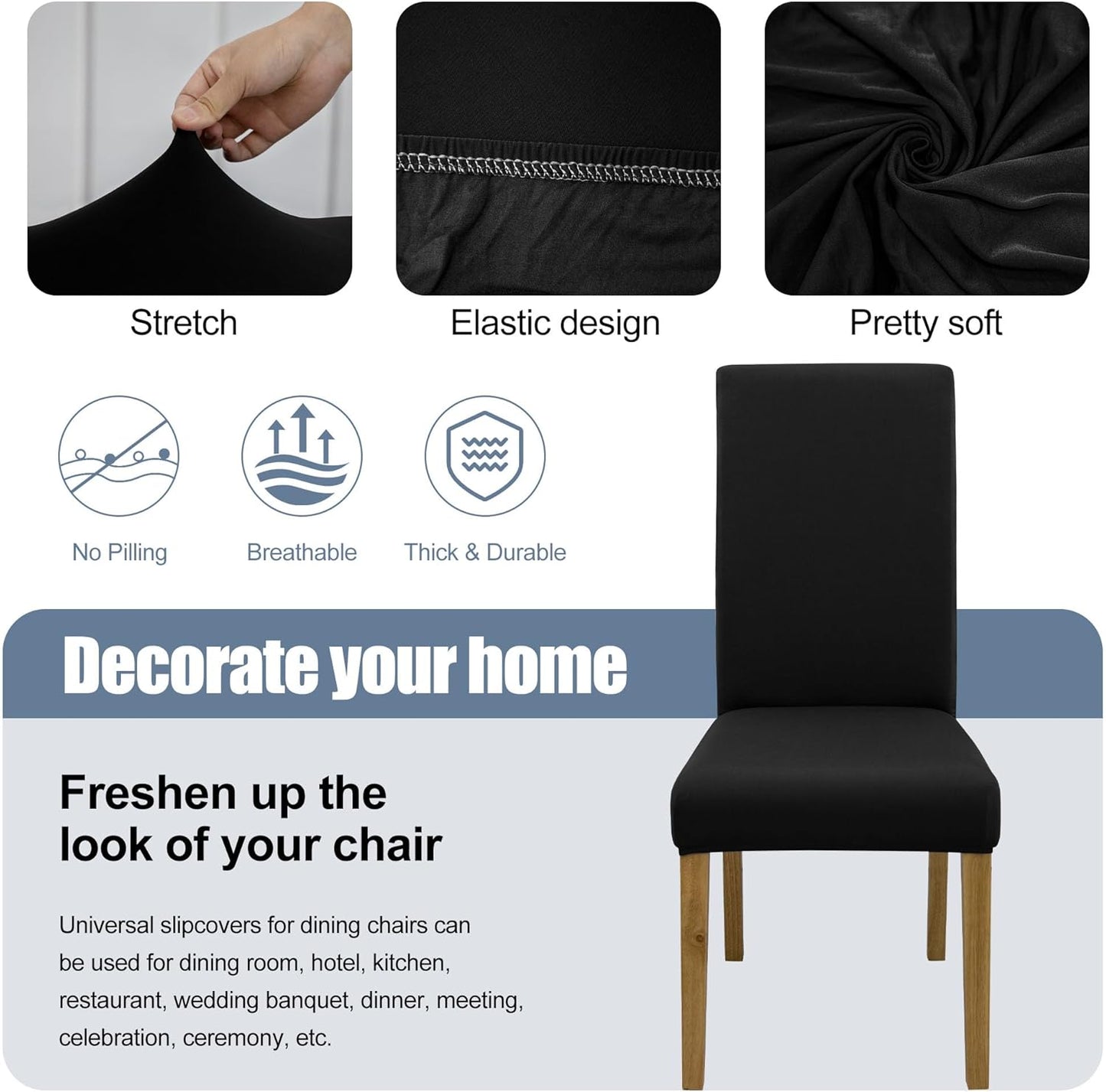 BIETYONE Stretch Dining Chair Covers Set of 6, Soft Removable Washable Kitchen Parsons Chair Slipcovers, High Elastic Seat Protector for Home Hotel Banquet