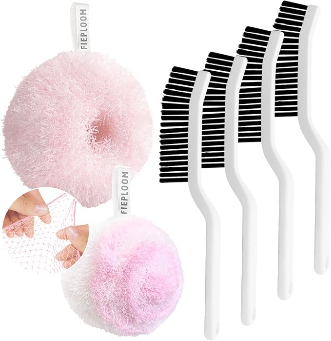 Hard Bristle Crevice Cleaning Brush & Non Scratch Soft Scrub Brush Set by fieploom