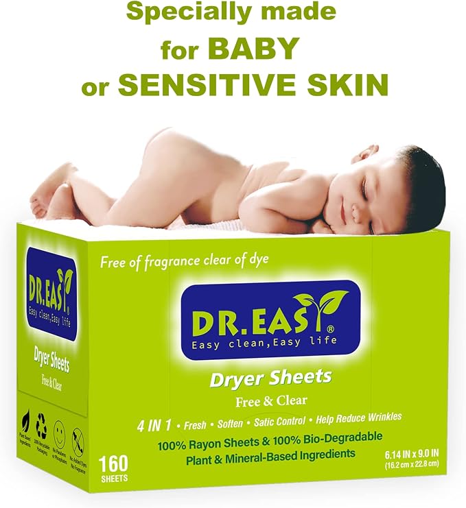 Dr.Easy Dryer Sheets Free & Clear Plant Based all ingredients - Image 4
