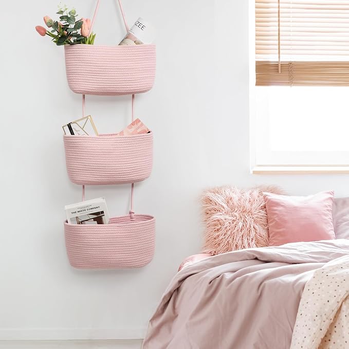 TeoKJ 3-Tier Wall hanging Storage Bags, Over the Door Organizer, Decorative - Image 4