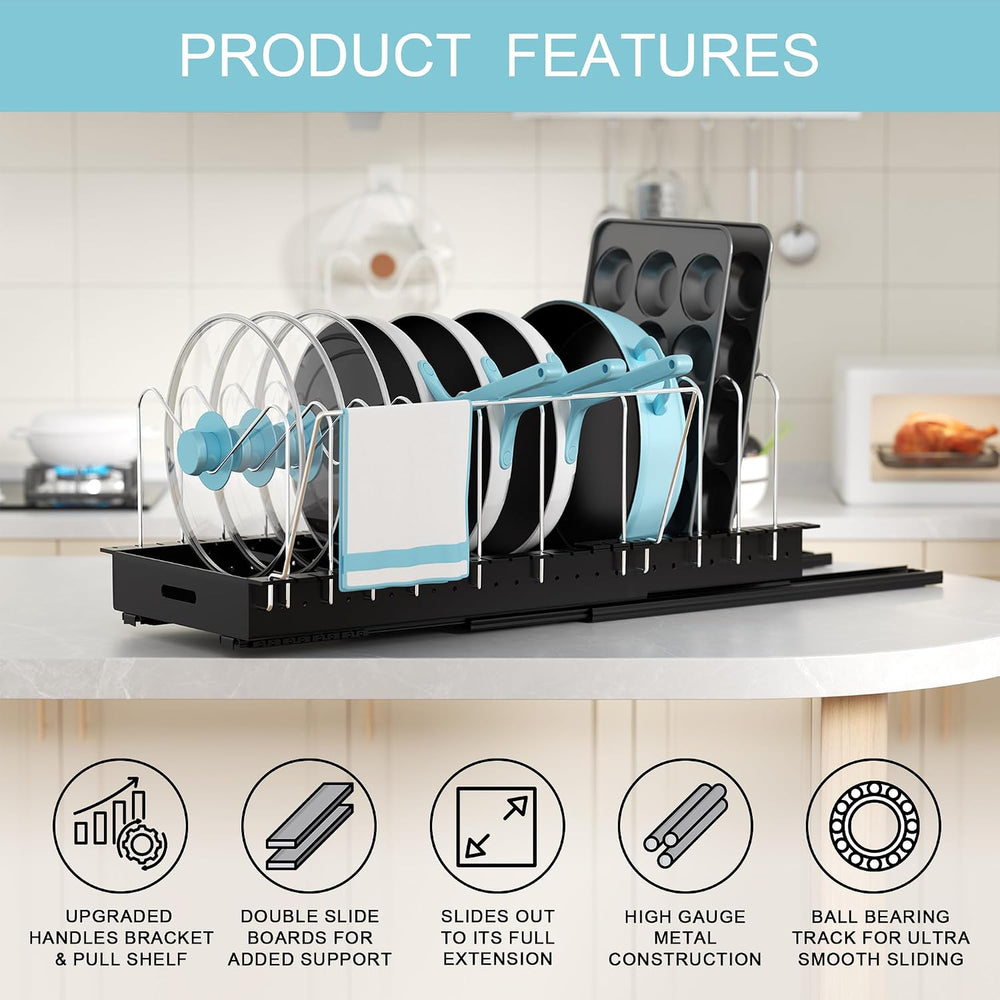 Golener Pots and Pans Organizer Under Cabinet, 22" Deep Expandable, 2 Pack