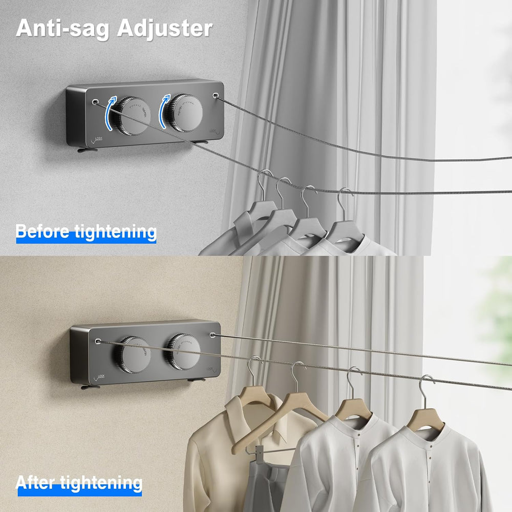 MUSTORN Retractable Twin Clothesline Indoor, Non-Sagging Outdoor Clothes Line...