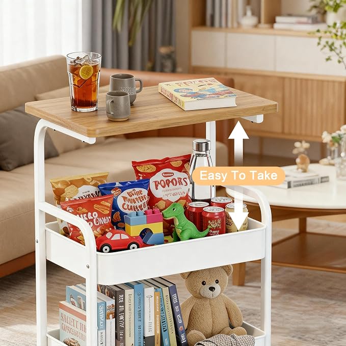 Rolling Cart with Wooden Tabletop 3-Tier Metal Utility Rolling Cart Storage - Image 7