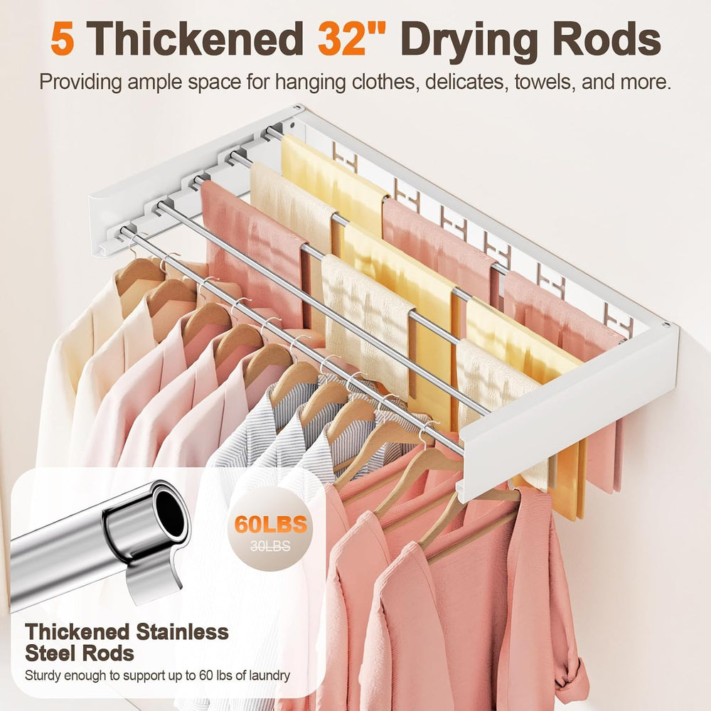 Wall Mounted Clothes Drying Rack Folding Indoor, Foldable Laundry Drying Rack...
