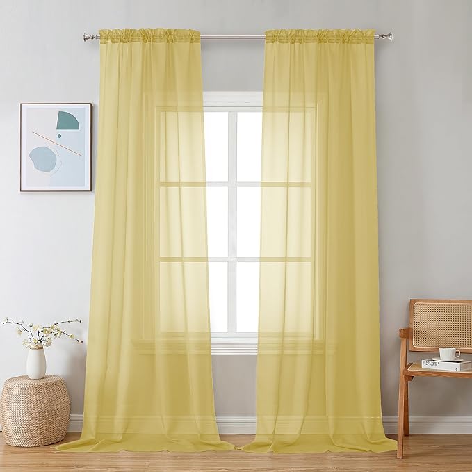 Chyhomenyc Sheer Yellow Curtains 90 inches Long 2 Panels, Light Filtering Soft by Chyhomenyc