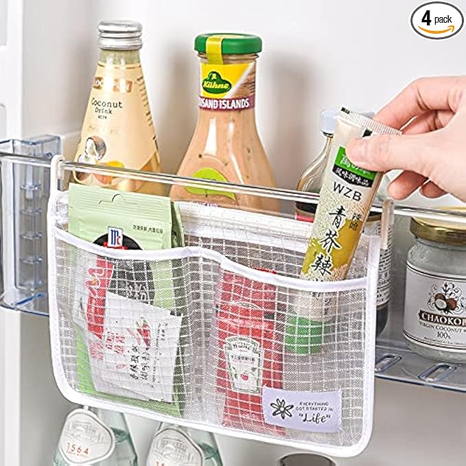4PCS Refrigerator Door Organizer Set, Fridge Hanging Mesh Bag by WelcometoMOANLMYWeprovideyouqualityproductsandservices