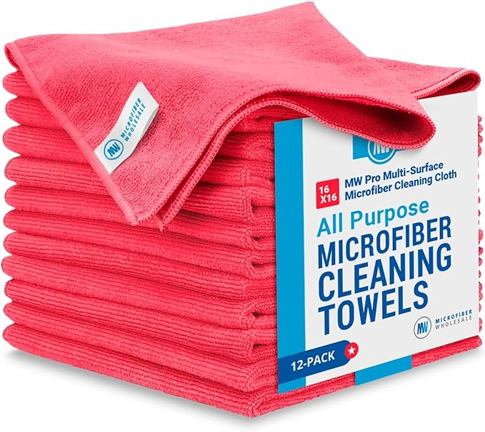 MW Pro Microfiber Cleaning Cloth | Red | Size 16" x 16" | All Purpose by MicrofiberWholesale