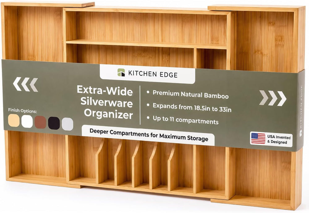 KitchenEdge Silverware & Utensil Drawer Organizer, 18-33 in, Bamboo