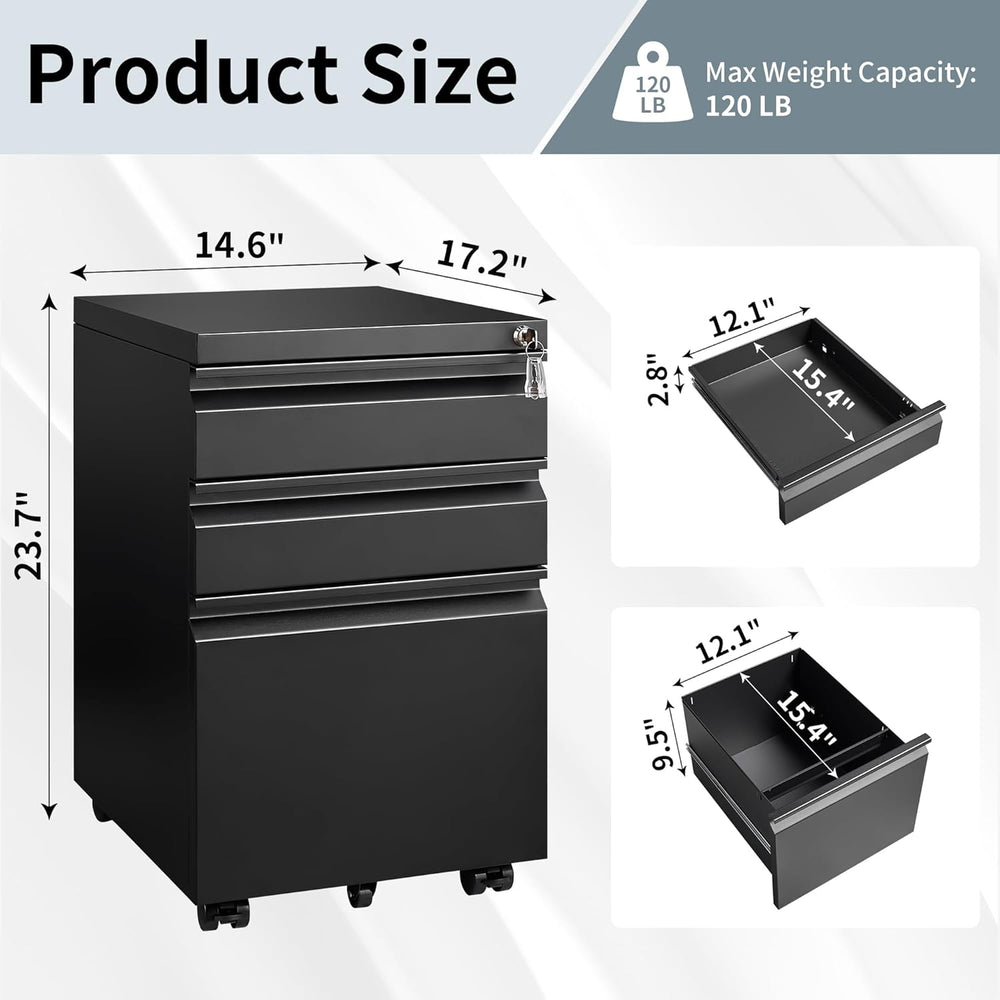 Approgreent 3 Drawer File Cabinet for Home Office, Under Desk Mobile Filing C...