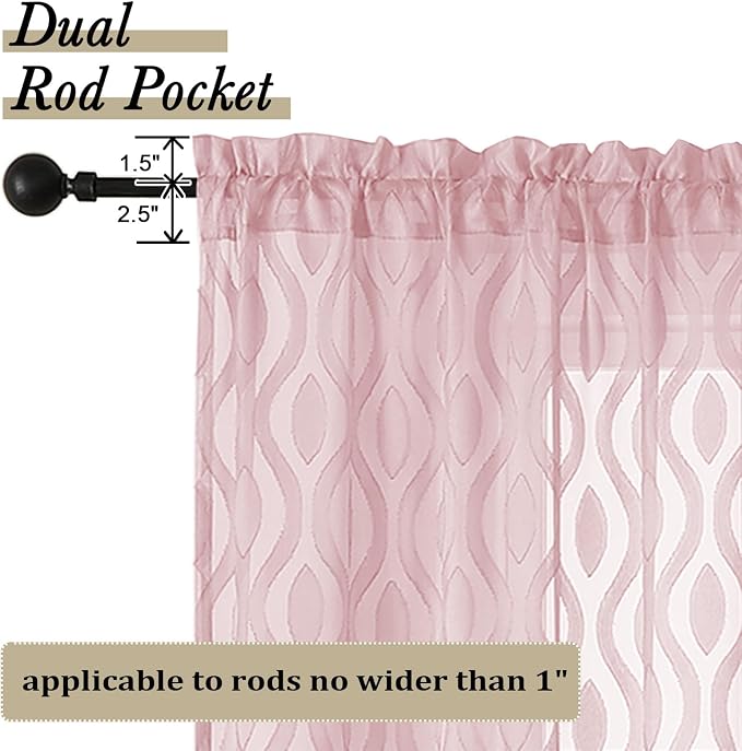 Aiyufeng Pink Curtains Kitchen 14 Inch Length, Clip Jacquard Chic Wavy Line - Image 4