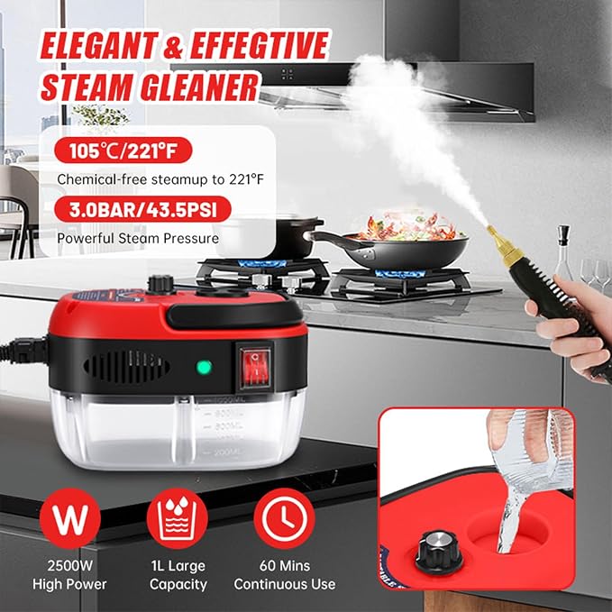 Handheld Steam Cleaner, 2500W Portable High Temp Bathroom Power Steamer - Image 5