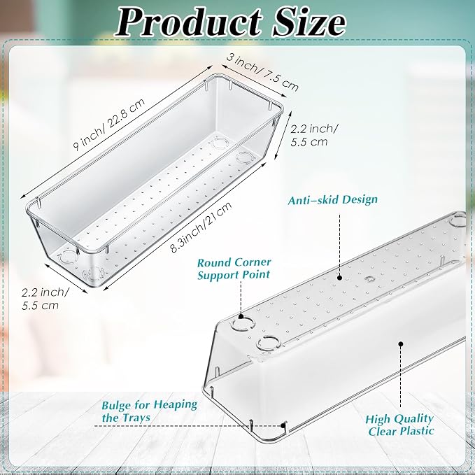 Maitys 12 Pcs Vanity Drawer Organizer 9 x 3 x 2 Inches Clear Plastic Utensil - Image 2