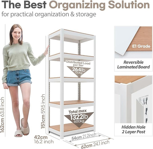 HOMEDANT House 5 Tier 24.4" W Laminated Metal Shelving Unit Adjustable Storage - Image 2