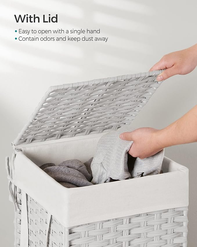 SONGMICS Laundry Hamper with Lid, 17.2 Gallon Synthetic Rattan Clothes Laundry - Image 3