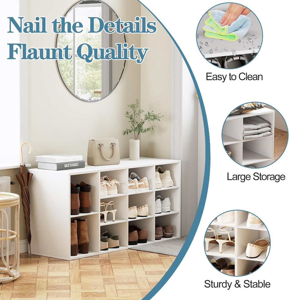 Aenuert 11-Cubby Shoe Rack, 3-Tier Wood Shoe Organizer, Multifunctional Shoe ...