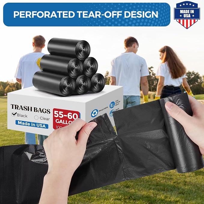 Fuxury 55-60 Gallon Trash Bags Heavy Duty, 38 x 58" Extra Large Black Trash Bags - Image 5