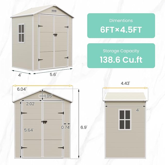 UDPATIO Outdoor Storage Shed 6x4.5 FT, Plastic Resin Outside Sheds & Outdoor - Image 3