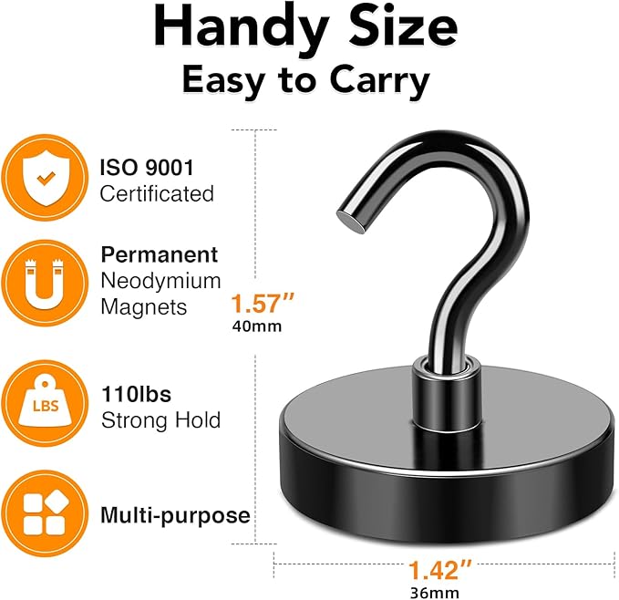 MIKEDE Magnetic Hooks Heavy Duty, 150LB+ Strong Black Magnets Hooks - Image 2