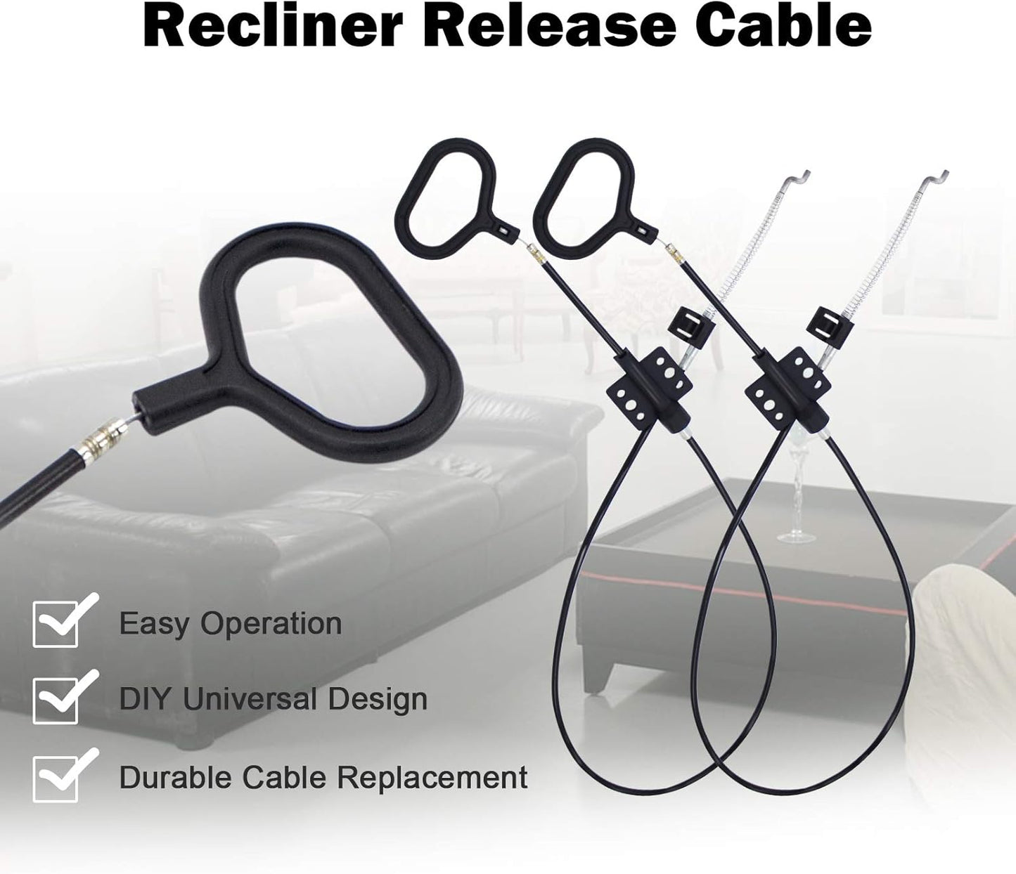 Nonley Sofa Recliner Cables, 2 Pack Couch Release Cables Recliner Replacement Parts D Ring Couch Recliner Pull Handle, Hook Exposed Cable with S Tip for Sofa, Black