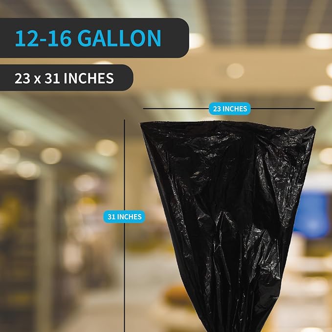 Home and Kitchen Durable Black Trash Bags, 12-16 Gallon, Strong and Puncture - Image 2