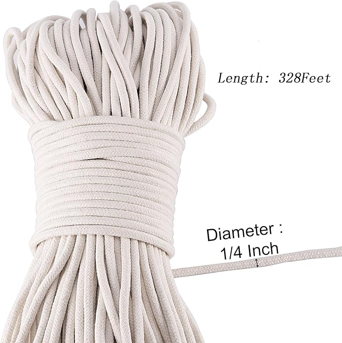 328 Feet 1/4 Inch White Natural Cotton Rope, Cotton Clothesline Rope, - Image 2