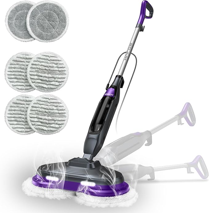 Scrub & Steam Mop with Rotating Mop Pads, LED Headlights, 6 Scrub Pads by SteamMop